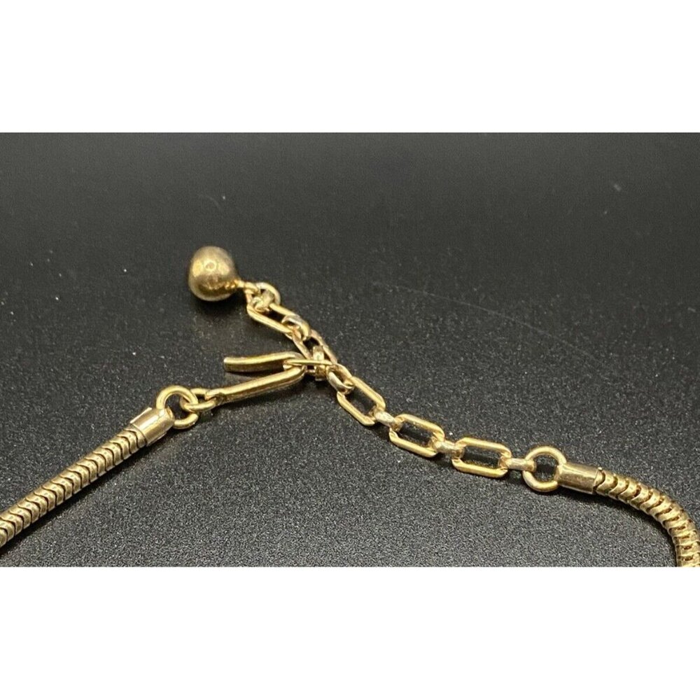 Vtg Signed Trifari Necklace Choker Faux Pearl Clear Rhinestone Gold Tone  13.5" - Picture 4 of 6